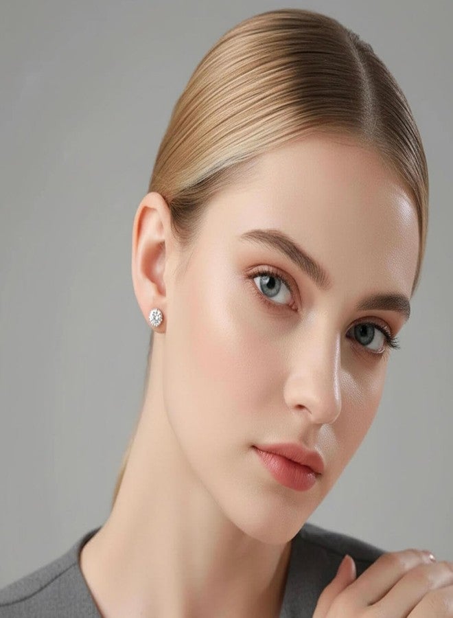 Renkovte Hypoallergenic Flat Back CZ Stud Earrings,Gold Plated Surgical Steel Secure Screw Back Cartilage Earrings for Women Men with Sensitive Ears | Multiple Piercing,8mm White CZ - Image 4